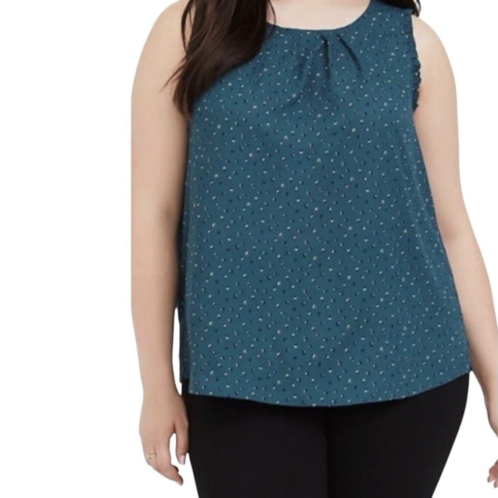 Torrid Women's size 4 Sleeveless ruffle top teal polka dot Georgette chiffon